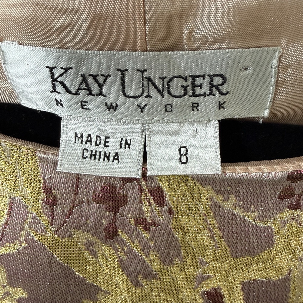 Kay Unger New York Tea Length Portrait Neck Pink Floral Cocktail Party Dress 8 - Picture 3 of 8
